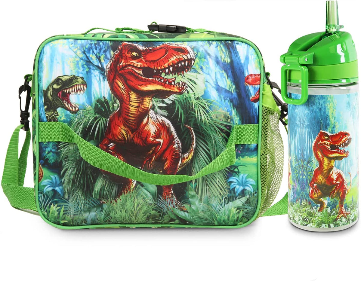 5PC Dinosaur Lunch Box Set for Kids, Prehistoric Dinosaur Cool Lunch Bag X3  Lunch Snack Boxes, Water Bottle, School Boys Girls Options 