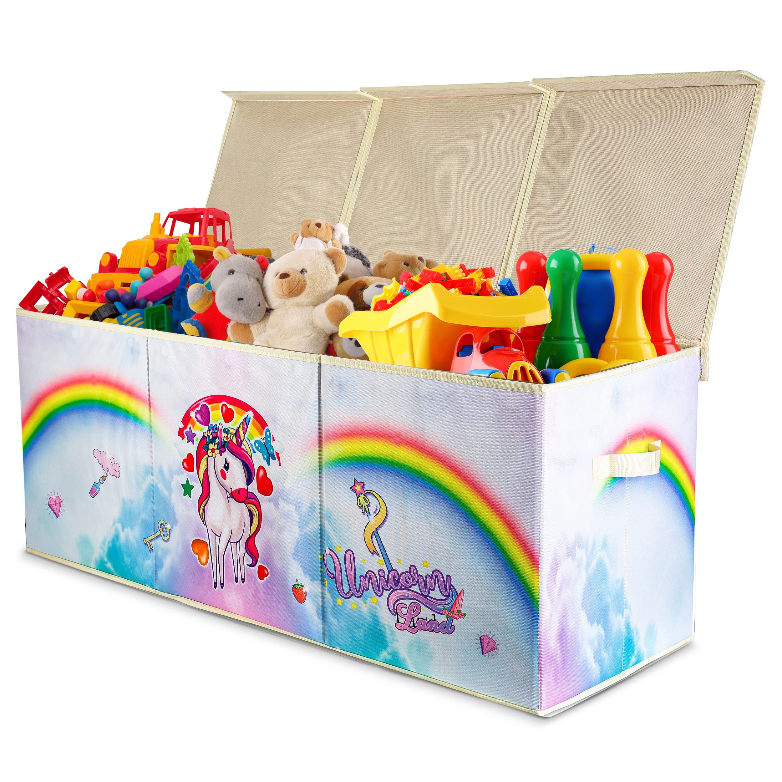 Toy to Enjoy Kids Toy Box - Large Stuffed Animal Storage, Collapsible Toy Chest Bin, Durable Fabric Toy Box for Boys & Girls - Storage Basket with Lid & Removable Inserts, 38x13x15 Inches - Unicorn