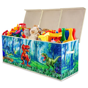 Toy to Enjoy Kids Toy Box - Large Stuffed Animal Storage, Collapsible Toy Chest Bin, Durable Fabric Toy Box for Boys & Girls - Storage Basket with Lid & Removable Inserts, 38x13x15 Inches - Dinosaur