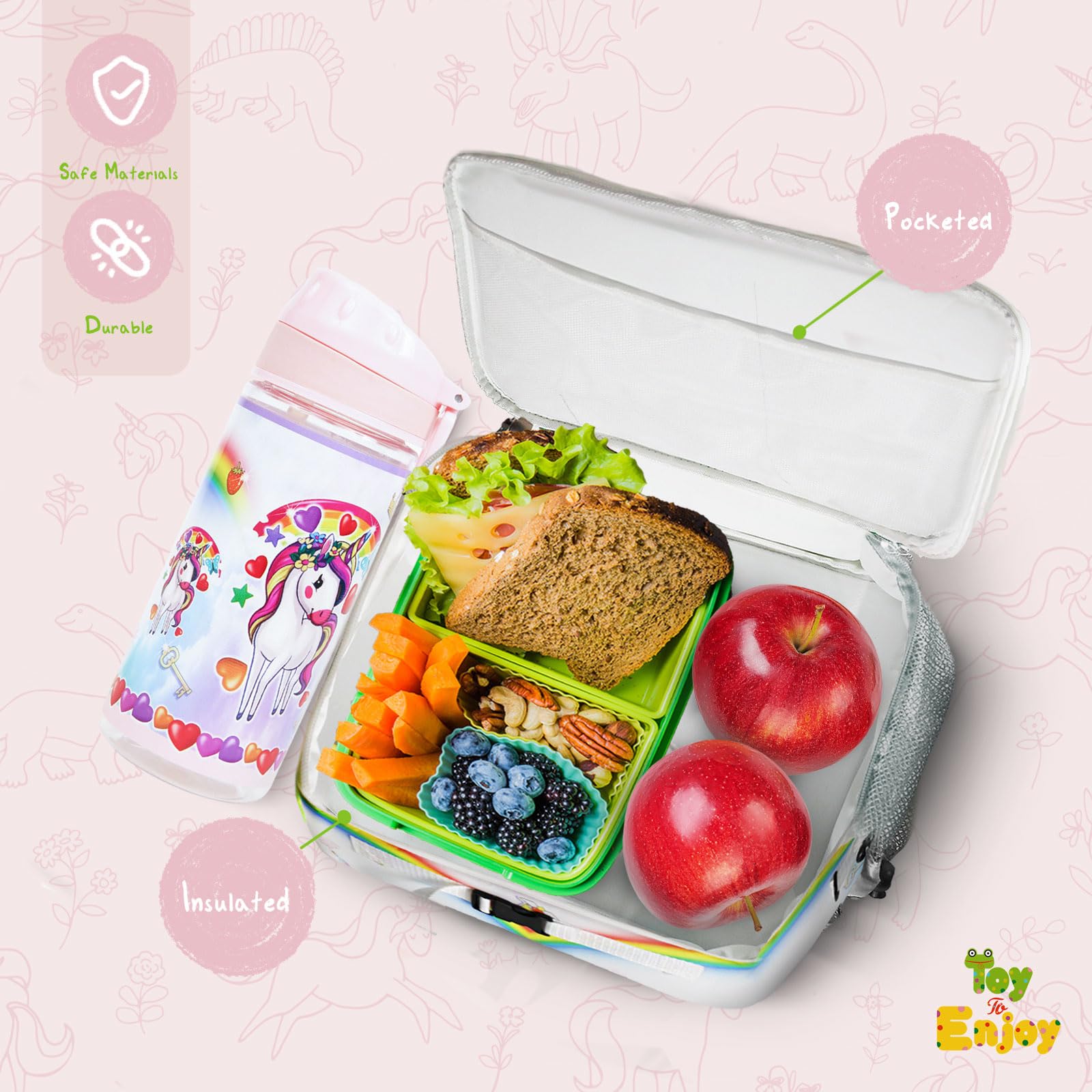  Lunch Box for Toddler Girls with Water Bottle