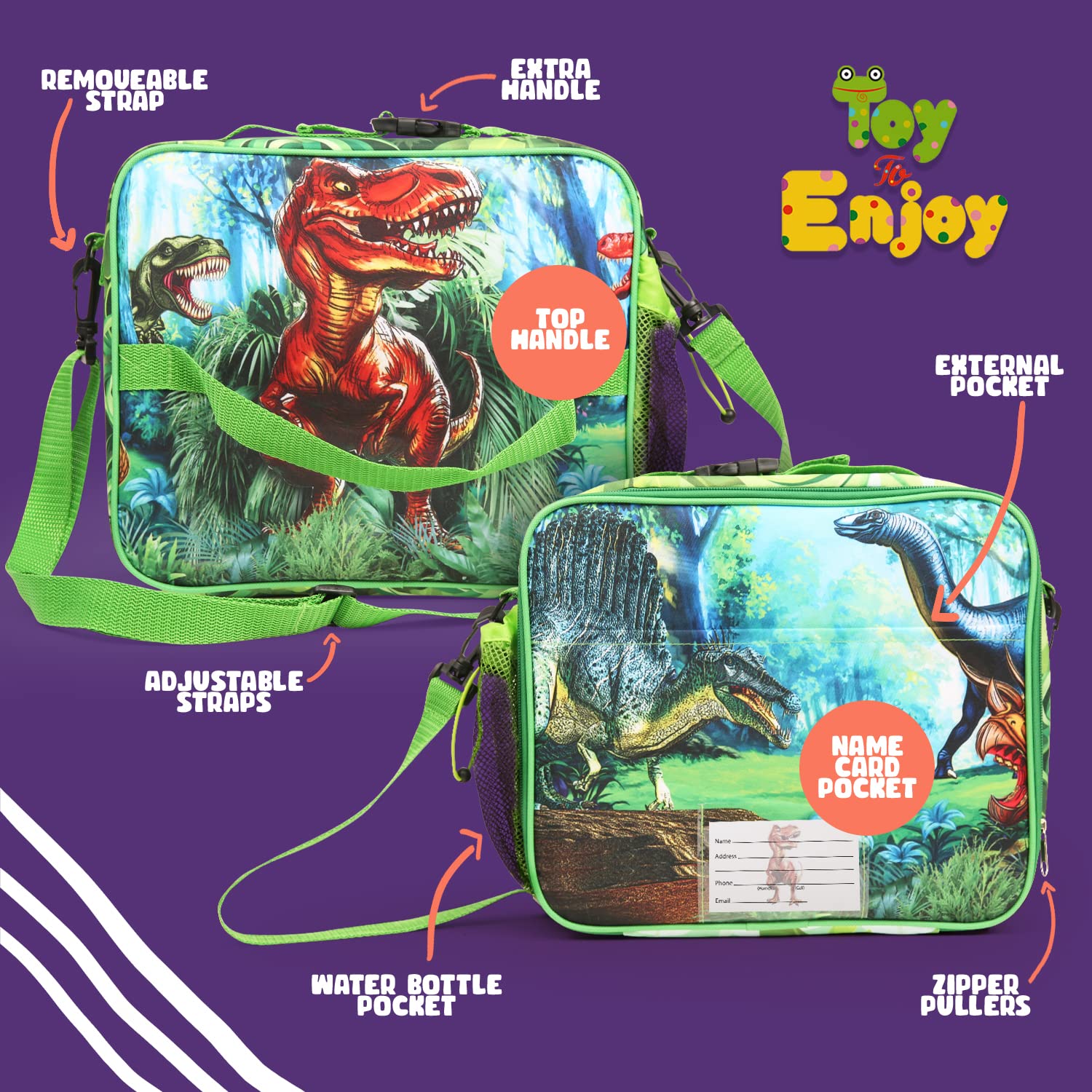 Insulated Lunch Box Bag for Kids, Reusable Durable Lightweight Lunch Bag  for Girls Boys, Keep Food Cold/Warm, Dinosaur