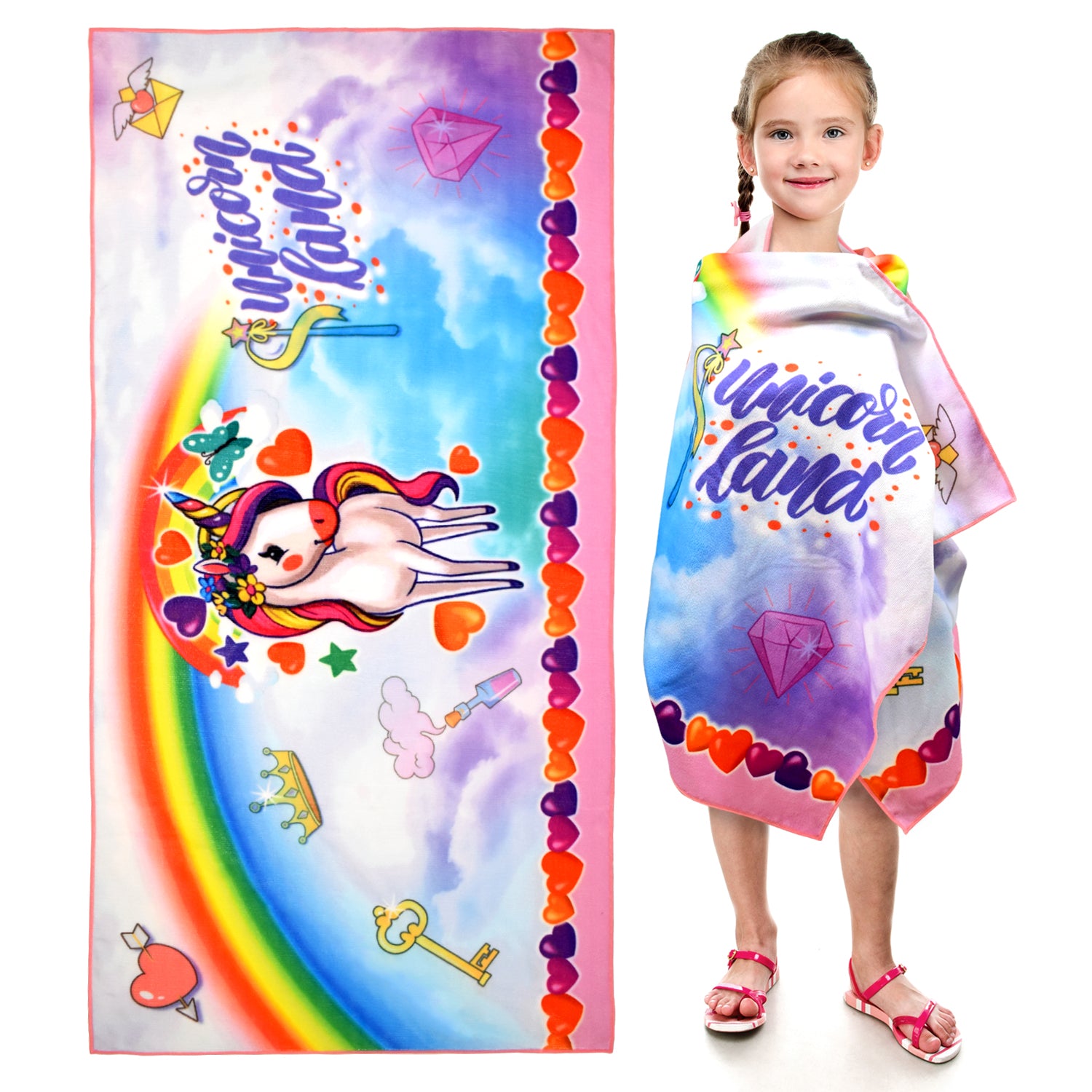 Beach Towel - Microfiber Beach Towels for Kids, Great for Beach, Bath, Swimming, Sports, Camping, Quick Fast Dry Sand Proof Super Soft Breathable and Lightweight Beach Towel (Unicorn, Towel)