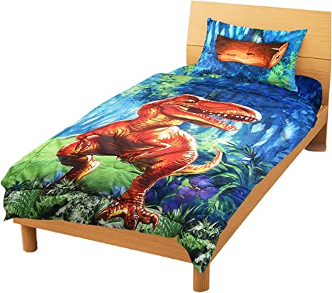 Toy To Enjoy Complete 4-Piece Toddler Dinosaur Bedding Set Premium Microfiber Set with Comforter, Top Sheet, Fitted Sheet Pillowcase- Crib Toddler