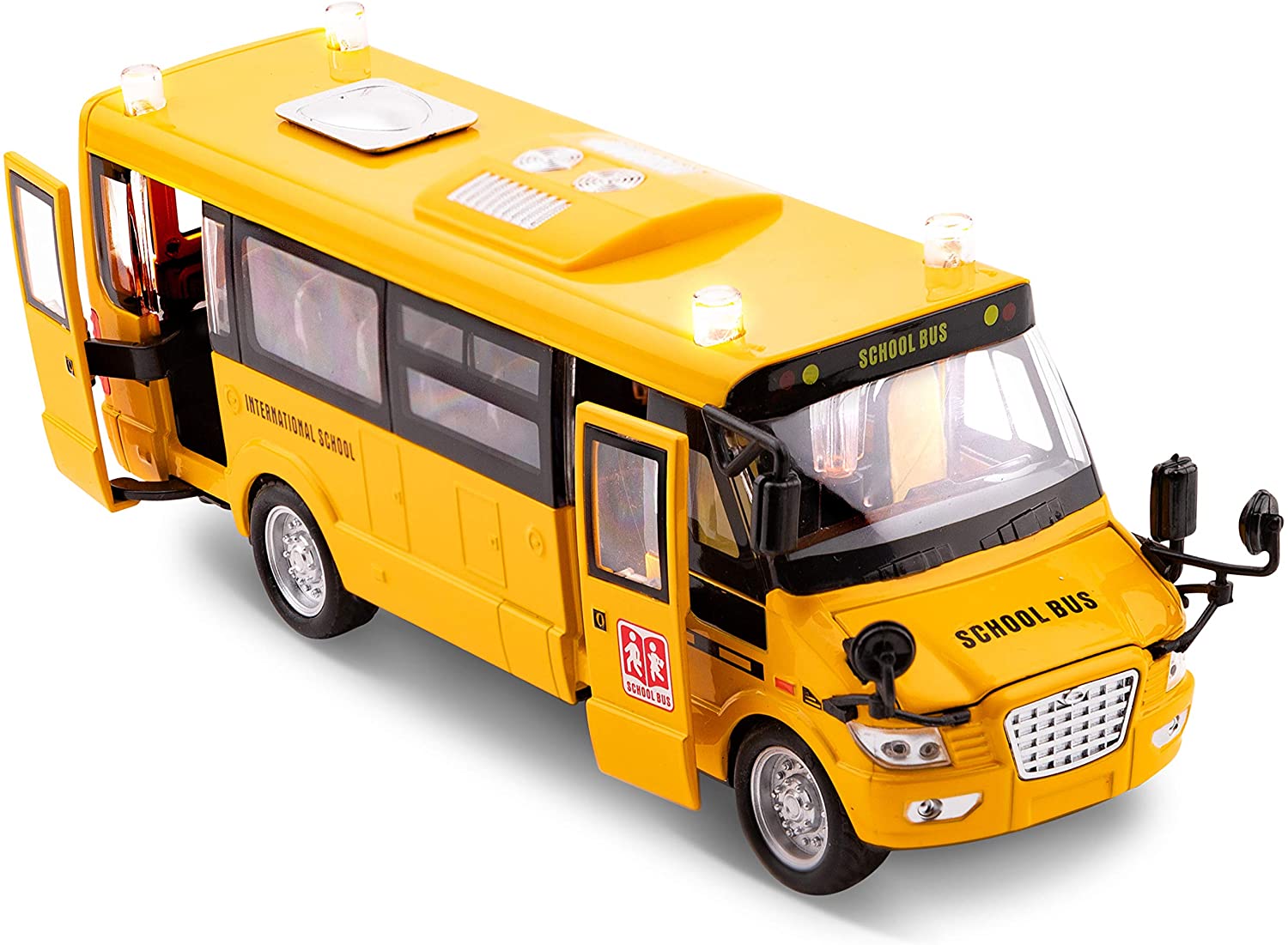 Pull Back School Bus with Lights Sounds and Openable Doors