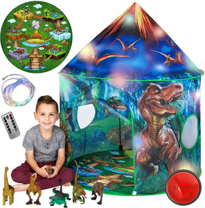 Dinosaur Pop-Up Kids’ Tent by Toy To Enjoy – Indoor & Outdoor Play Tent for Boys & Girls – Includes Tent, Remote Controlled Lights, Dinosaur Roar Sound Button & 6 Different Dinosaur Toys